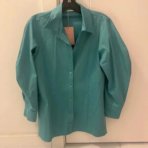 Alexis Brooks Long Puff-sleeved shirt in Cerulean- Size M; New with Tags